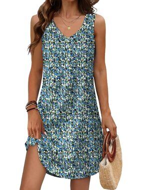 Women's Summer Dress Blue2 V Neck Sleeveless Dress Sundresses Swimsuit Coverup